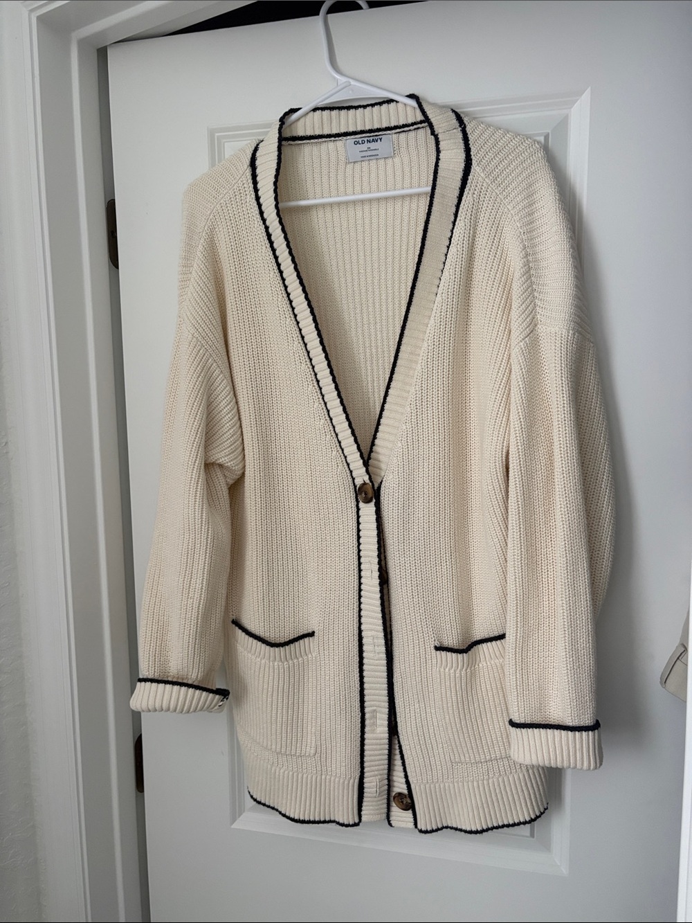 Old Navy Cream Cardigan with Black Trim